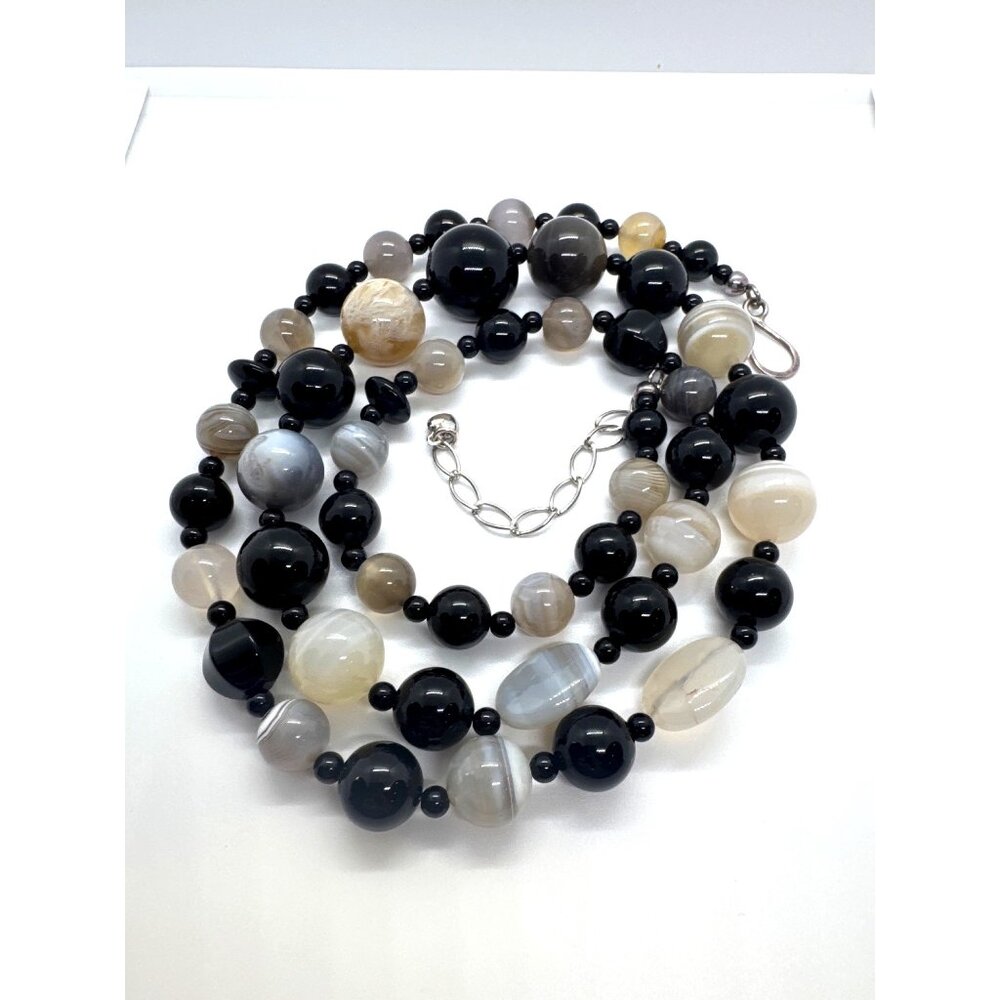 Jay King DTR Sterling Silver Necklace Black Onyx Quartz Long Beaded 34" Boho